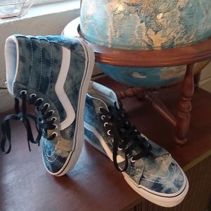 Blue and white denim high top unisex Vans